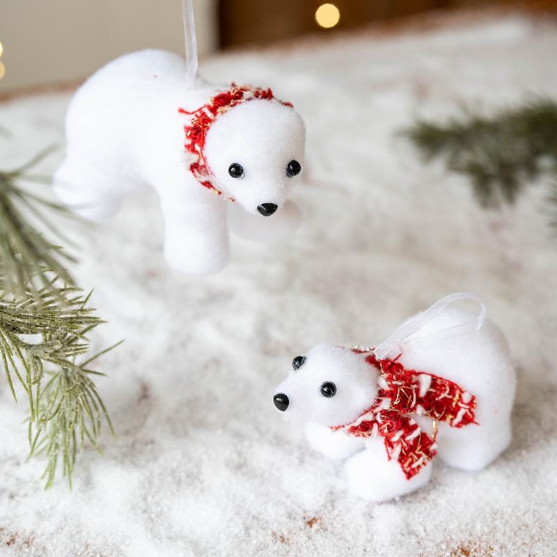 Mini Christmas Bear Pendant White Plush Cute Bear Ornaments Cute Animal Polar Bear Christmas Tree Decora New Year 2026 Kid Gifts