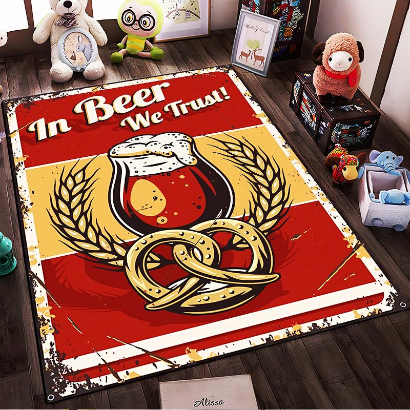 Beer-Themed Carpet with Pretzel and Wheat Vintage Design Print Suitable for Use As an Anti-slip for Living Room Bedroom Sofas