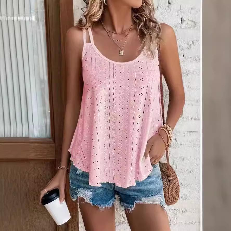 2024 Jarní Sladký Styl Dámská Volná Polyesterová Vesta s Ramínky