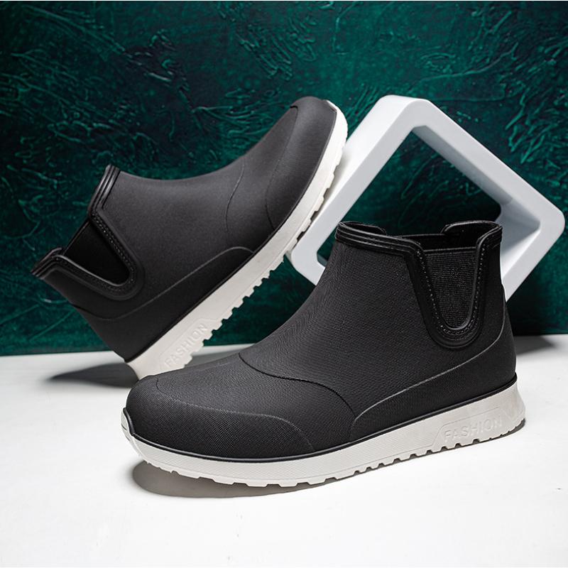 Fashion Black Rain Shoes for Men Rubber Shoe Platform Ankle Boots 2025 Autumn Winter Slip On Booties Boots for Men Waterproof Work Botas