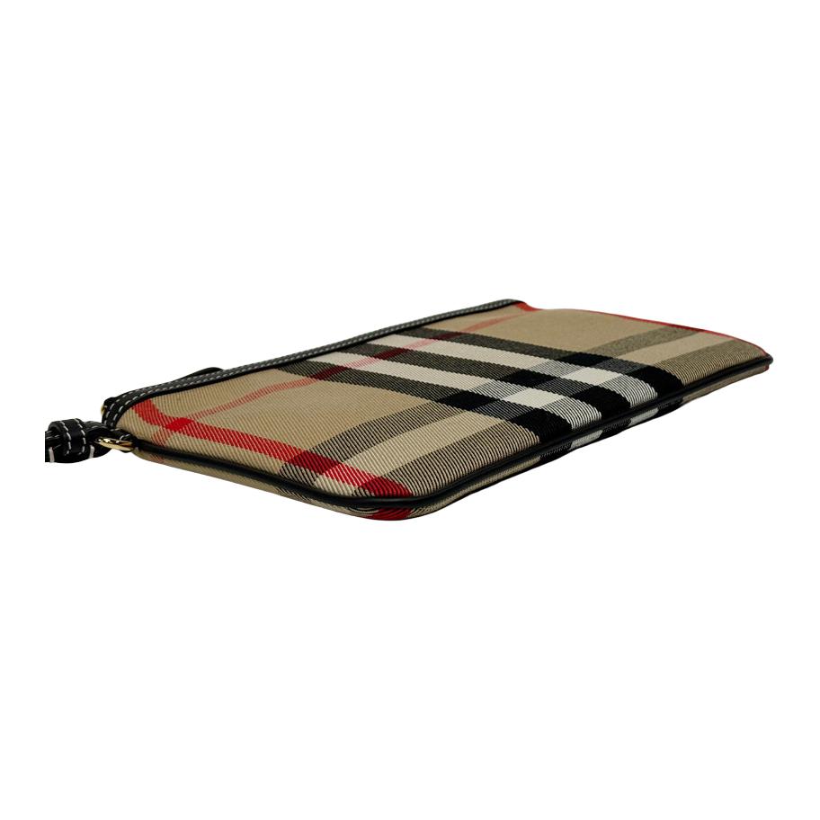 Burberry Nuova Busta in Pelle Peyton Check Color Block da Donna Busta Beige Marrone 81092751