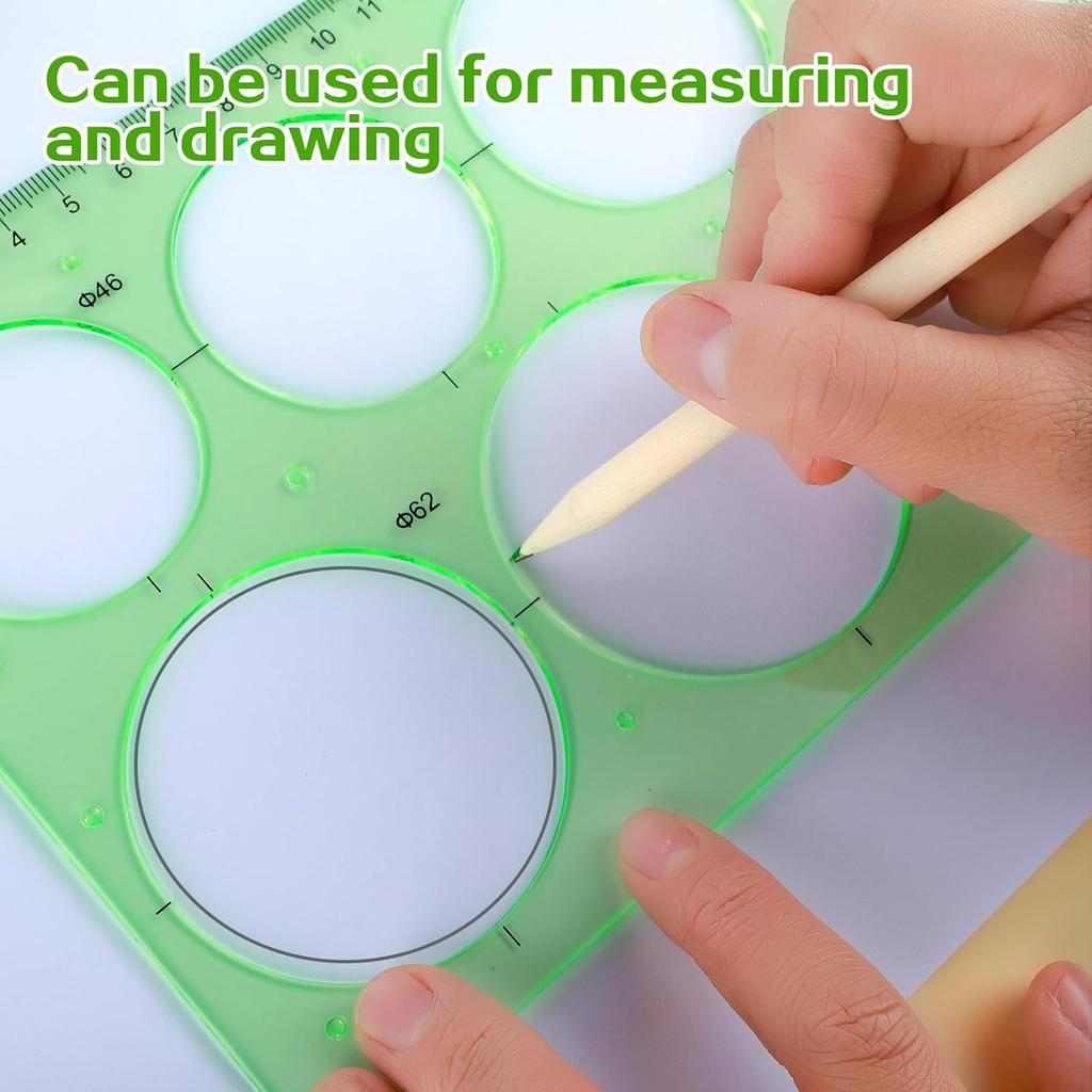 Circle Template for Drawing Drafting, 4Pcs Plastic Circle/Oval/Triangle Shape Stencil for Painting, Ymapinc Transparent Geometric Measuring Rulers