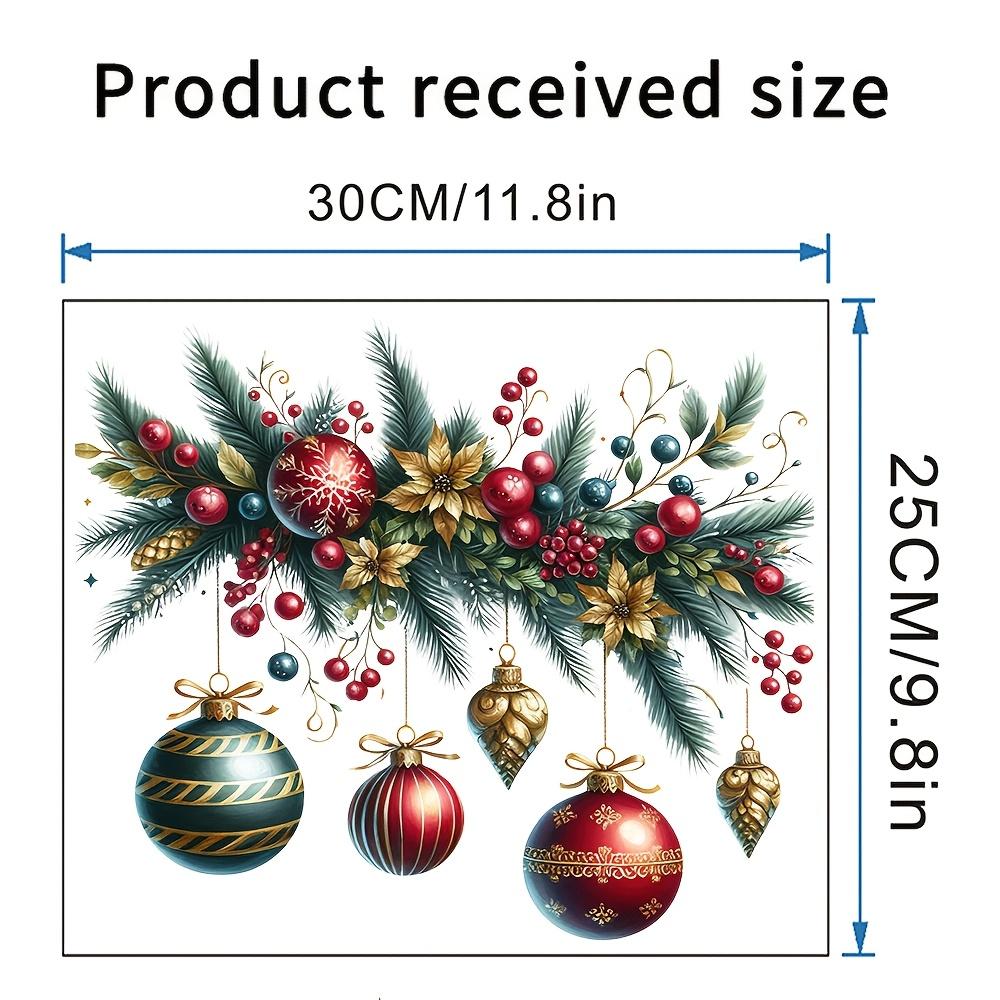 

1 шт. Наклейки для рождественской сцены - Самоклеящийся ПВХ глянцевый праздничный декор с сосновыми шишками, ягодами и украшениями для окон