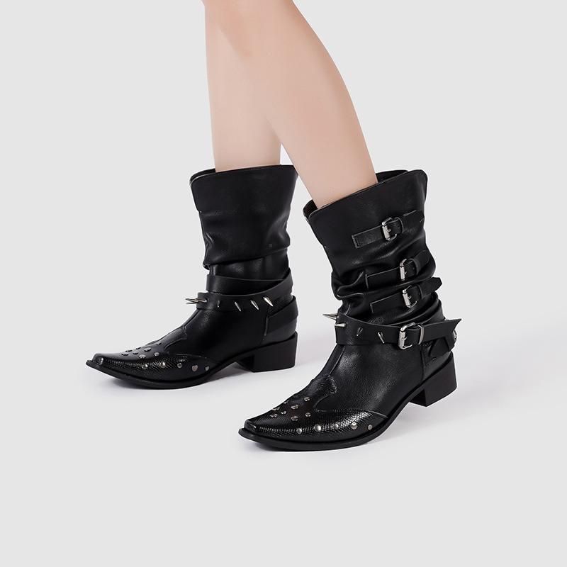 Embroidered pointed western cowboy boots women's spring and summer new thick heel versatile knight boots sleeve short boots