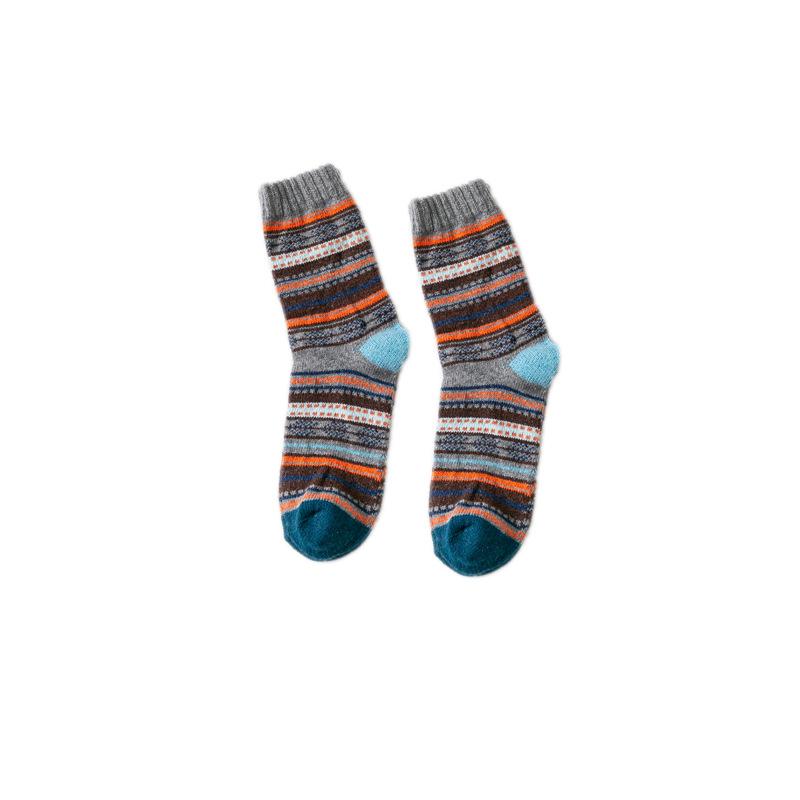 5 Pairs of Thickened Men's Woolen Socks with Horizontal Thick Lines for Winter Mid-calf