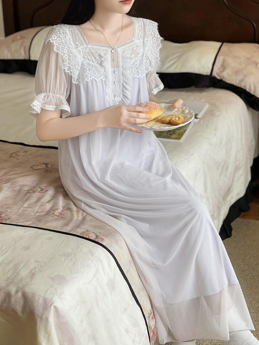 Women s Spring/Summer Fairy Princess French Pajamas with Chest Pads Small