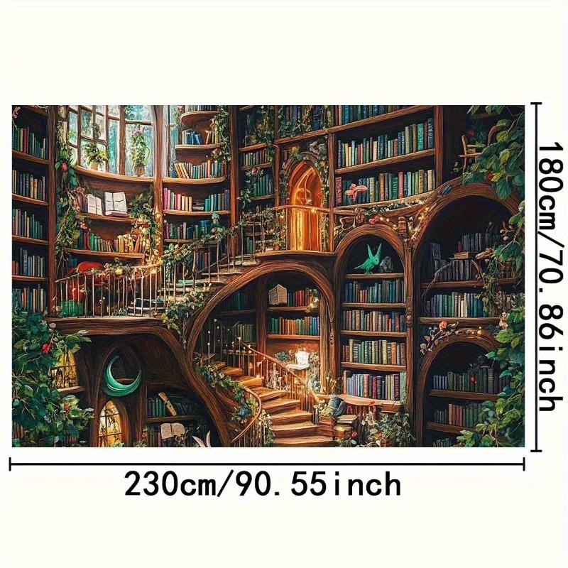 1pc 2D Plan [Library Background Banner] Fantasy Library Background Banner  Photography Props  Comfortable Reading Corner