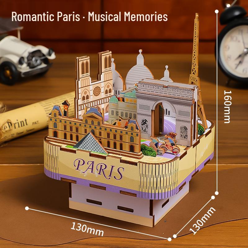 Puzzle Scatola Musicale 3D in Legno di Parigi – Ornamento Romantico e Giocattolo Antistress