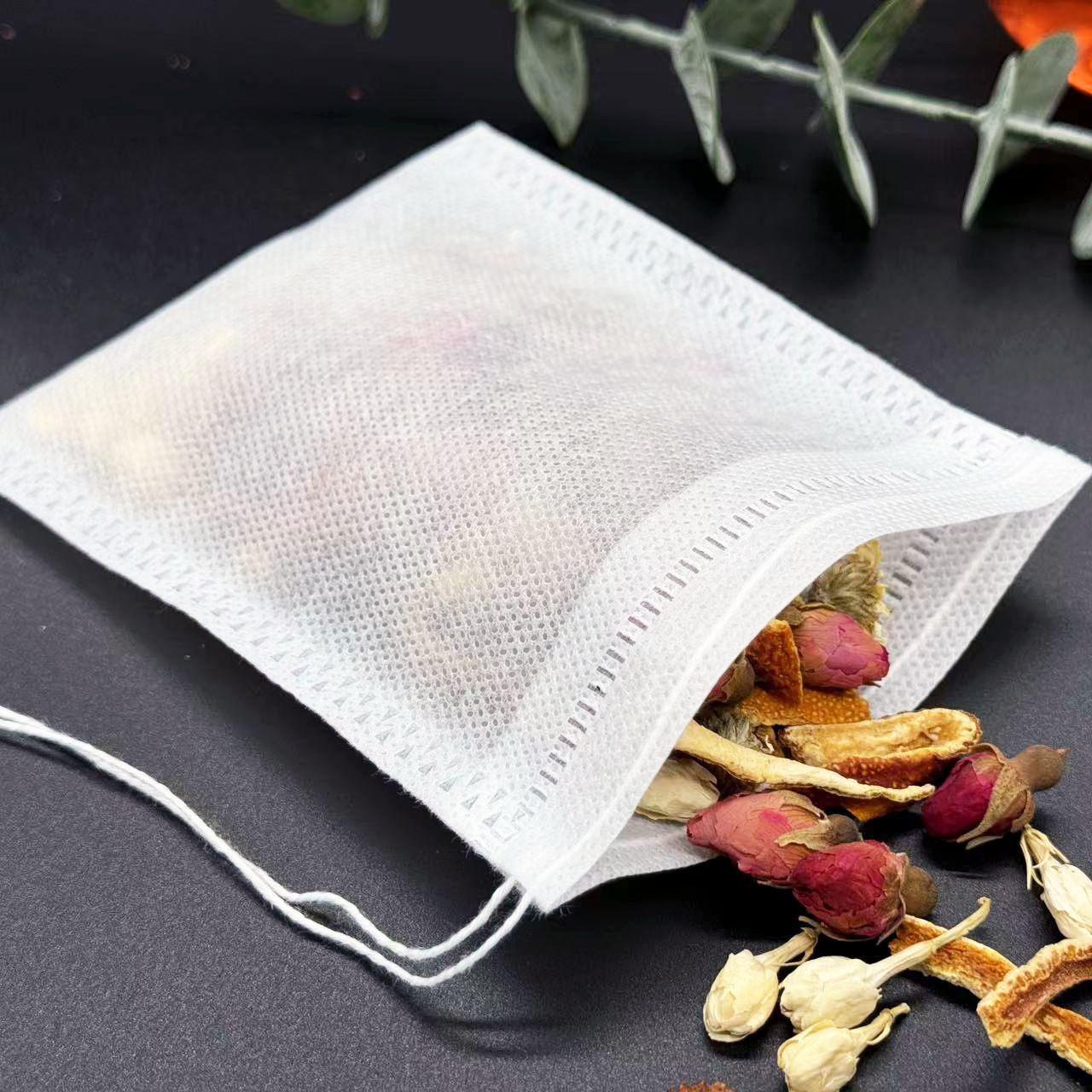 100-Pack Disposable Non-Woven Drawstring Tea Bags - Food Grade Seasoning Filter 5x7cm White