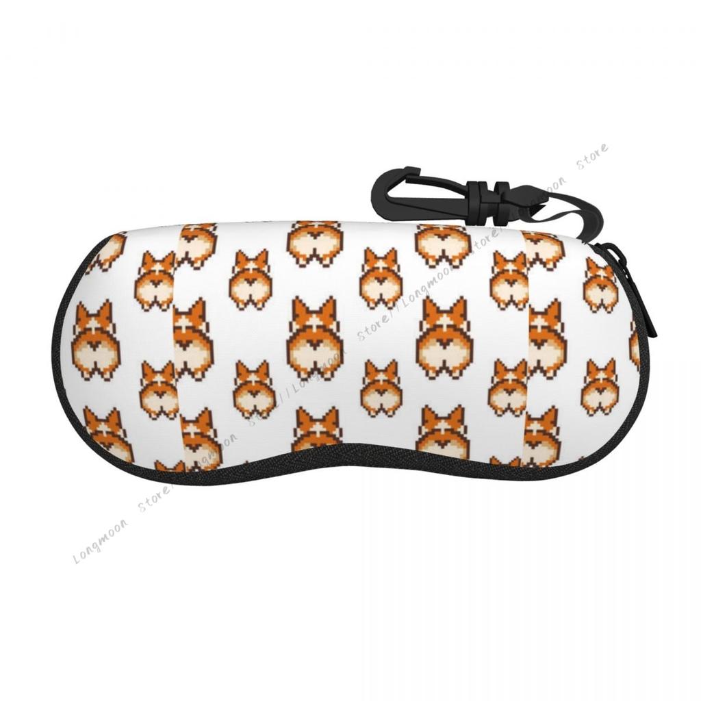 Portable Eyewear Case Cute Brown Corgi Dog Sunglasses Soft Case Glasses Box with Lanyard Zipper Eyeglass Case