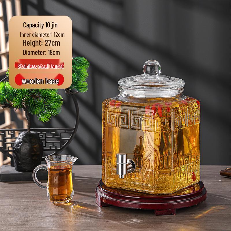 Luxury Sealed Wine & Baijiu Soaking Jar with Faucet for Household Use