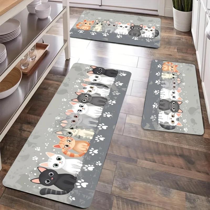 Cute Pattern Kitchen Floor Mat Paw Print Design Ultra Soft Washable Non Slip Stain Resistant Mat for Kitchen Bedroom Home Decor
