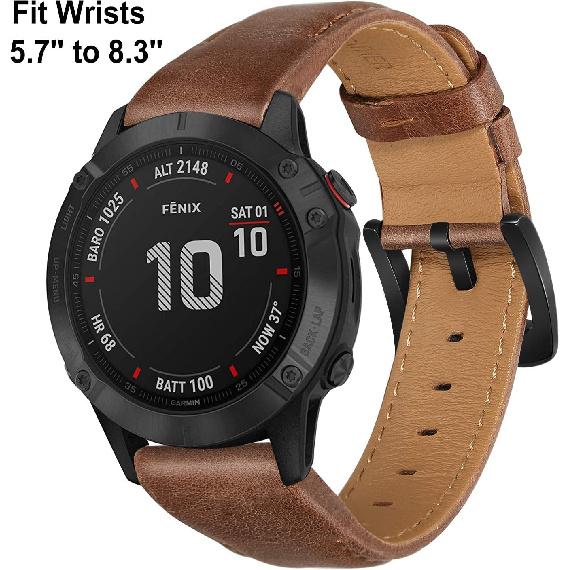 TRUMiRR Watchband for Fenix 8 51mm / 7X / 6X Pro / 5X Plus, 26mm Quick Fit Watch Band Genuine Cowhide Leather Strap for Garmin Epix Pro 51mm /