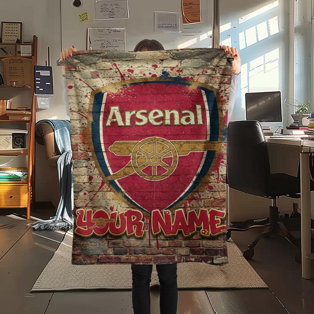 1PC Custom Name Arsenal Patterned Flannel Blanket Suitable For All Seasons for Home Decor Warmth and Comfort Gifts Holiday Present
