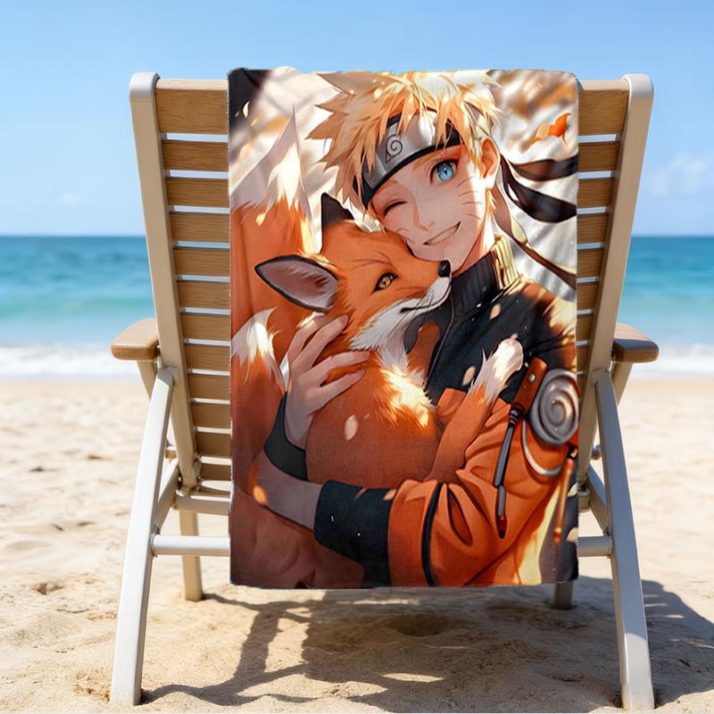 1pc NARUTO Beach Towel, Beach and Seaside Swimming Pool Equipment, Fashion Pattern, Rectangular, Travel Essentials