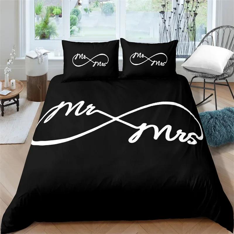 Mrs Mr Duvet Cover Romance Comforter Cover Microfiber White Bedding Set For Boys Girls Teens Adults Wedding Valentine Day Decor