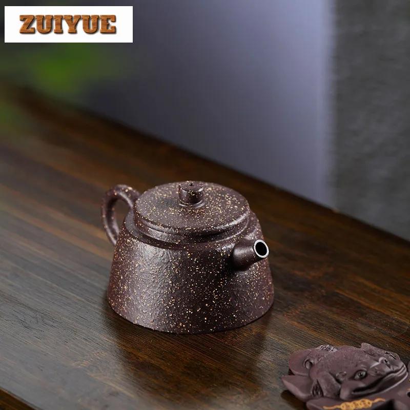 230ml Yixing Purple Clay Teapots Handmade Fish Cover Pot Raw Ore Coarse Sand Purple Jade Gold Sand Kettle With Filter Zisha Tea