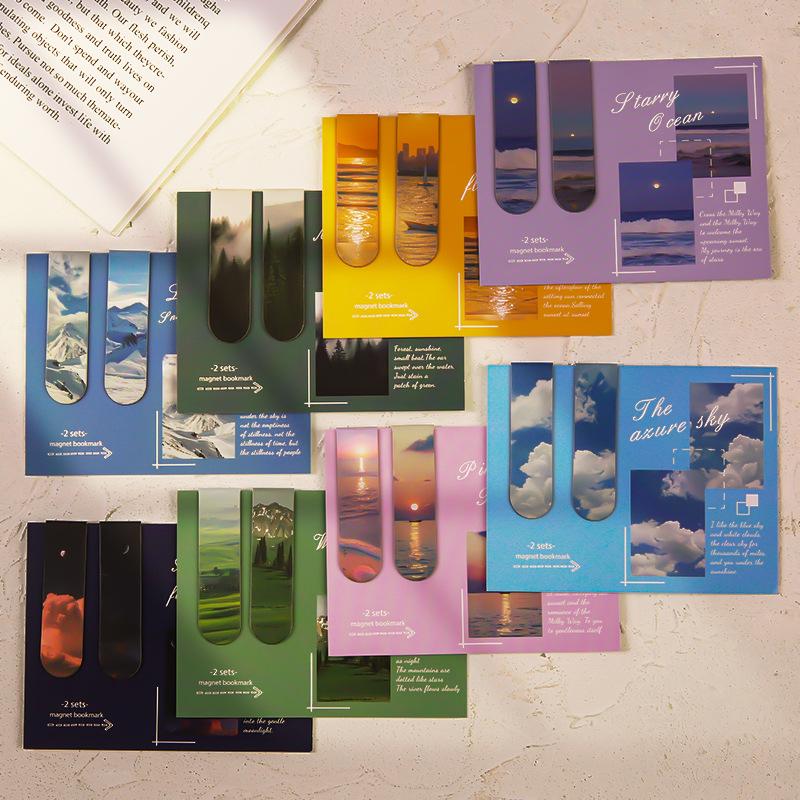 16 Stück Clear Sky Magnetische Lesezeichen für Bücher Schöne Landschaft Mini Seitenklammern Buchmarker Einzigartiges Lese-Geschenk
