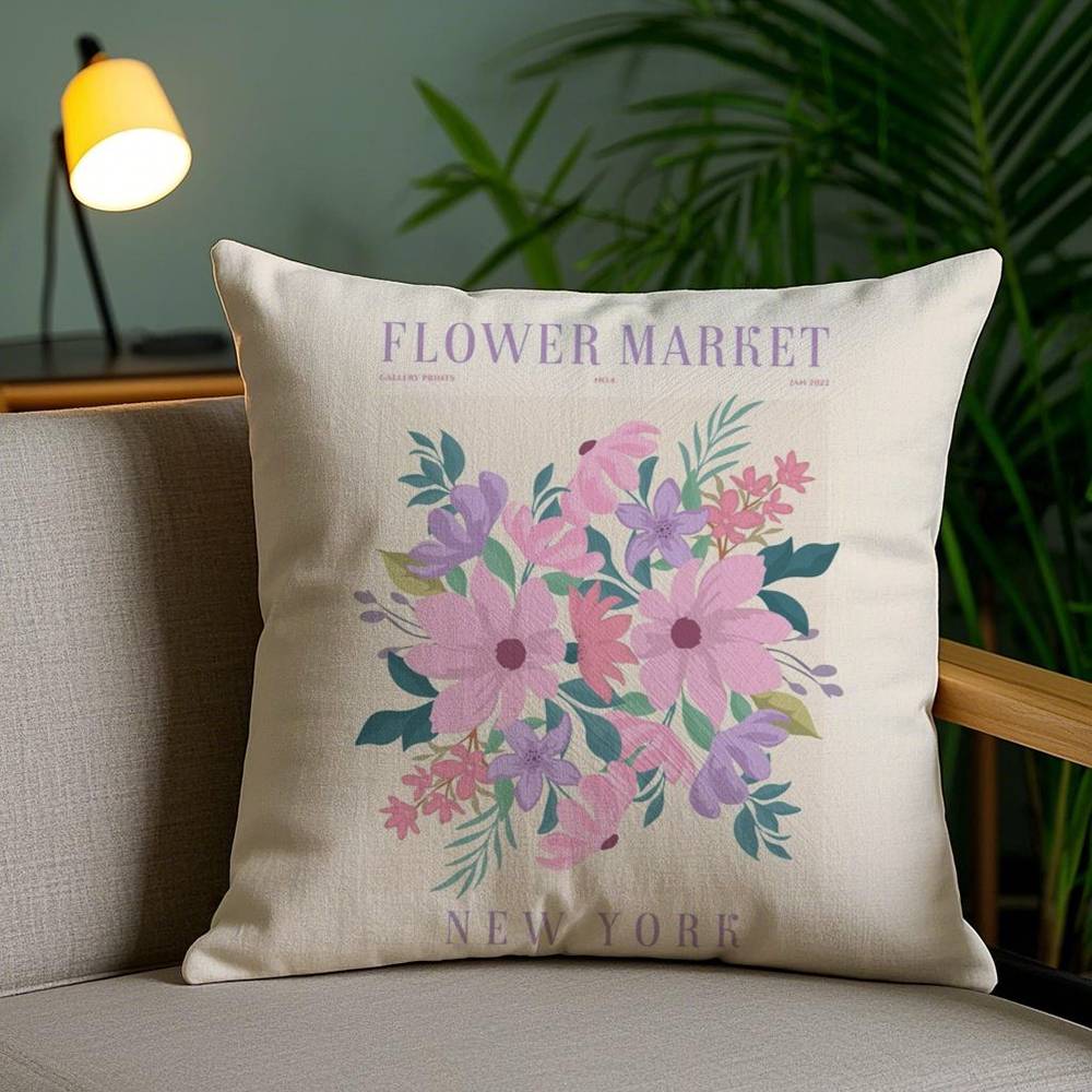 Pillow Case Flower Market Home Dorm Chair Back Short Plush Double-sided Printing Office Nap Time Cushion Cover
