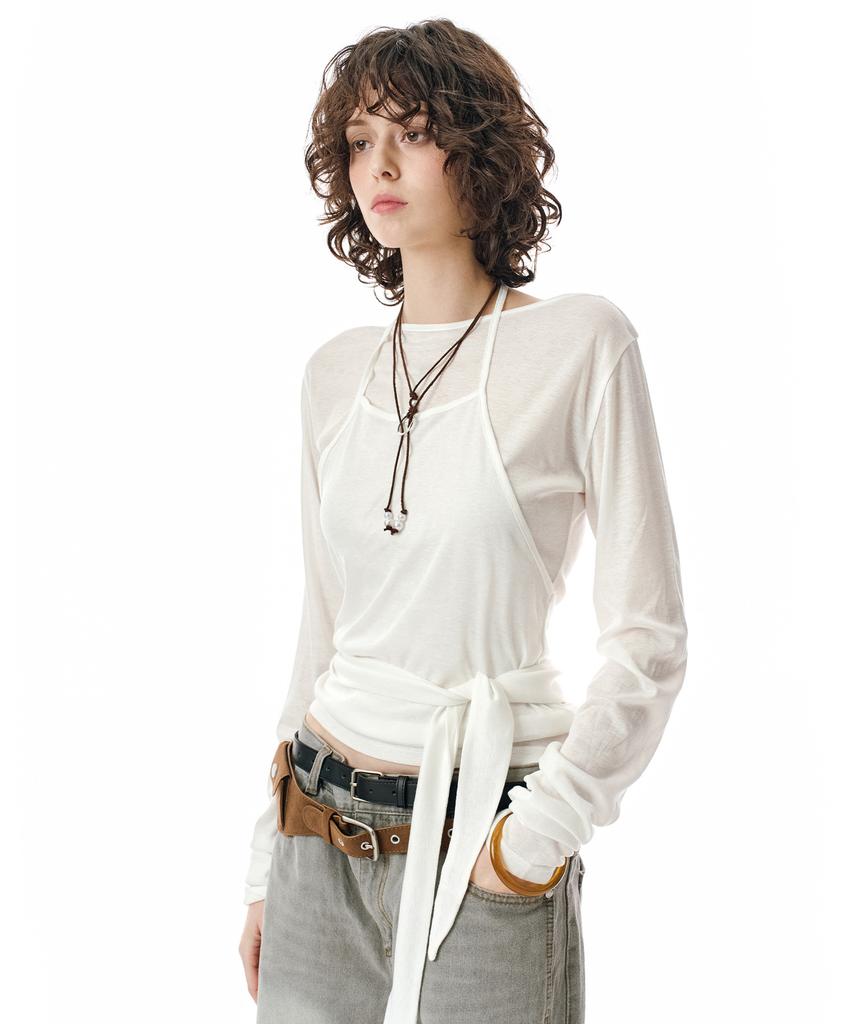 Sekeonmonollogeu W.(Set)Tie Detail Layered Set Top [White]_Sewts025White