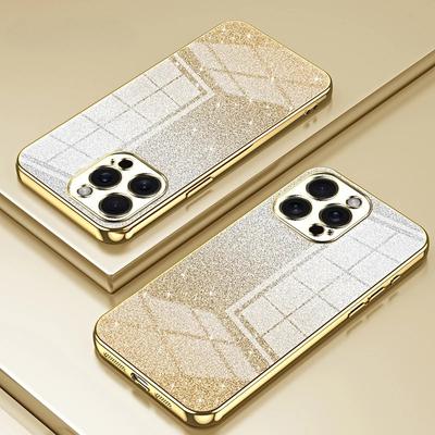 Galvanisierte Glitzer-Handyhülle für iPhone 15 14 13 12 11 Pro Max XS X XR SE 2 3 7 8 Plus, stoßfeste, weiche TPU-Rückseite