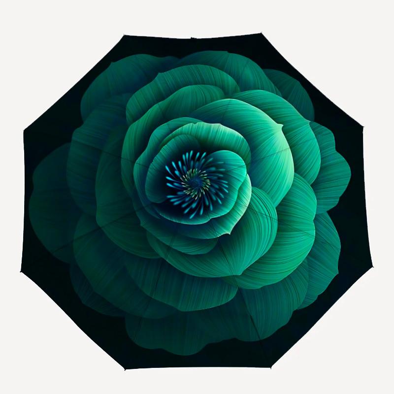 

1pc Teal Rose Pattern Automatic Opening/closing Umbrella with Auto Open/Close, Windproof, Foldable Sunshade, Perfect Gift for Friends, Durab