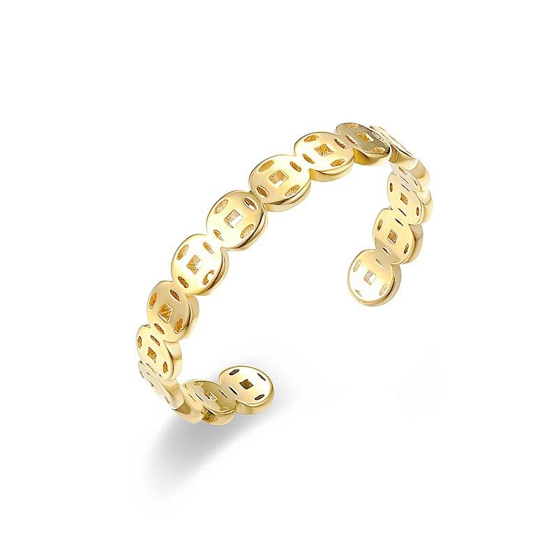 Fashion Open Copper Coin Titanium Steel Ring Qian Duoduo Couple Ring Light Luxury Hand Jewelry adjustable opening