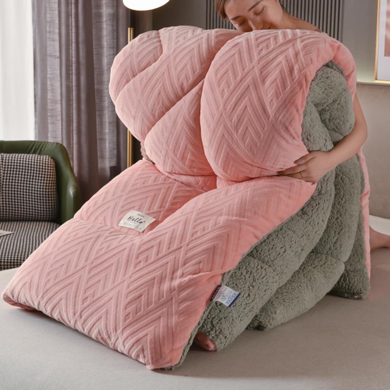 

Embossed Velvet Thickened Warm Winter Comforter Soft Solid Color Coral Fleece Weighted Blanket for Bed Queen Size Sleeping Quilt 1.5x2.0m 2.5kg