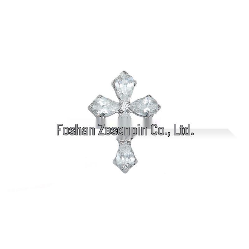 F136 Titanium Zirconia Water Drop Cross Stud & Lip Earrings 0.9 Thread (Head Only)