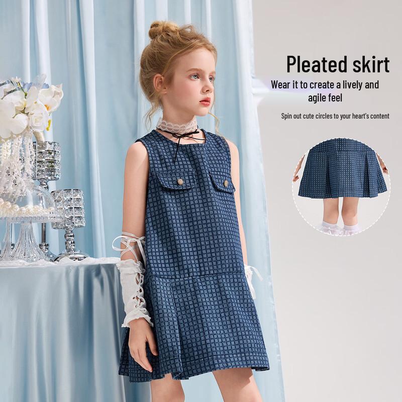 ASK JUNIOR Girls' Summer Sleeveless Denim Princess Dress