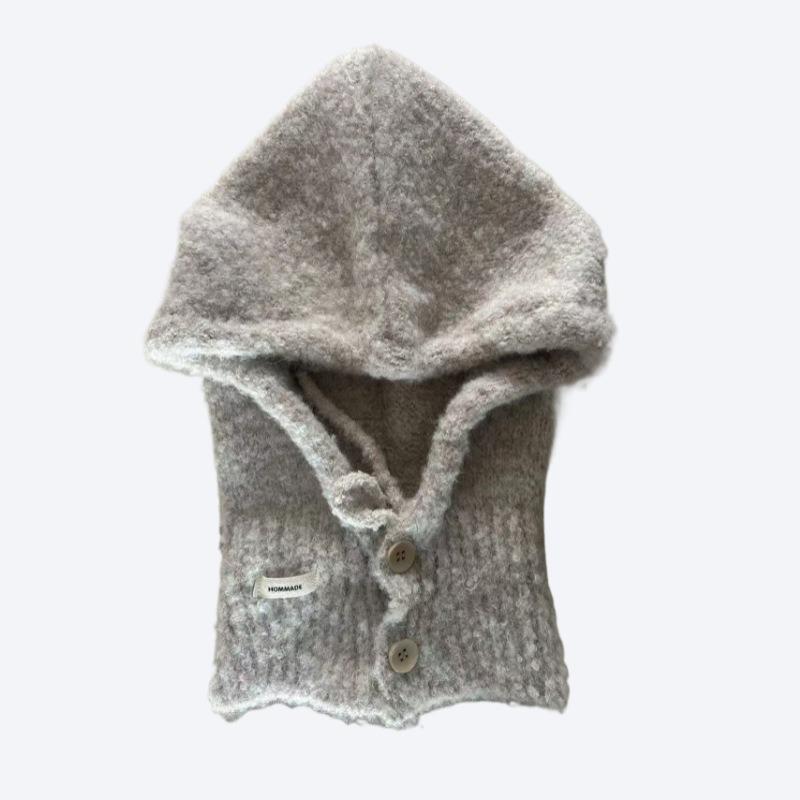 Korean Balaclava hat and scarf integrated women's autumn and winter warm ear protection hooded scarf knitted wool hat