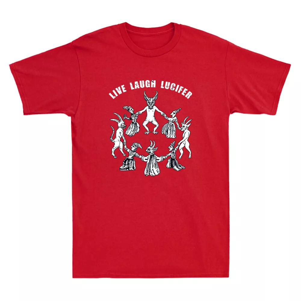 Live Laugh Lucifer Horror Satan Satanic Demonc Devil Vintage TShirt 100 Cotton ONeck Summer Short Sleeve Casual Mens Tshirt