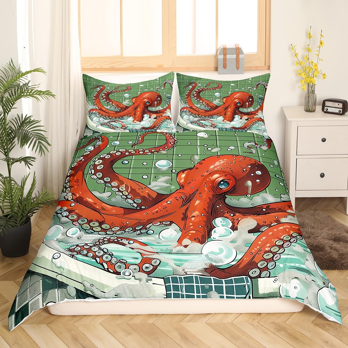 Undersea Cartoon Pattern Duvet Cover Undersea Animal Adventure Quilt Cover For Teens Boys Girls Room Decor Bedding 3 Piece Set EU Single(135x200cm)