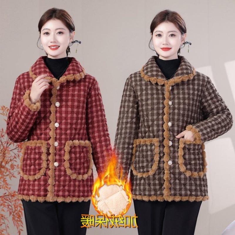 Winter Women's Plus Size Velvet Thickened Cotton Jacket - Warm & Stylish for Middle-Aged and Elderly