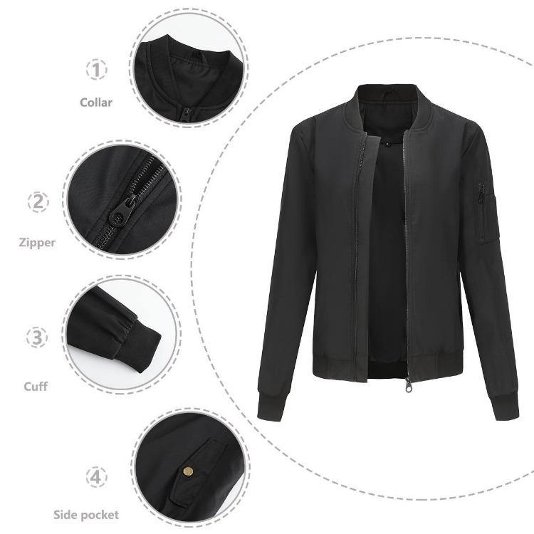 Women Bomber Jacket Spring Autumn Thin Topcoat Loose Flight Jacket Long Sleeves Baseball Collar Zipper Outer Wear