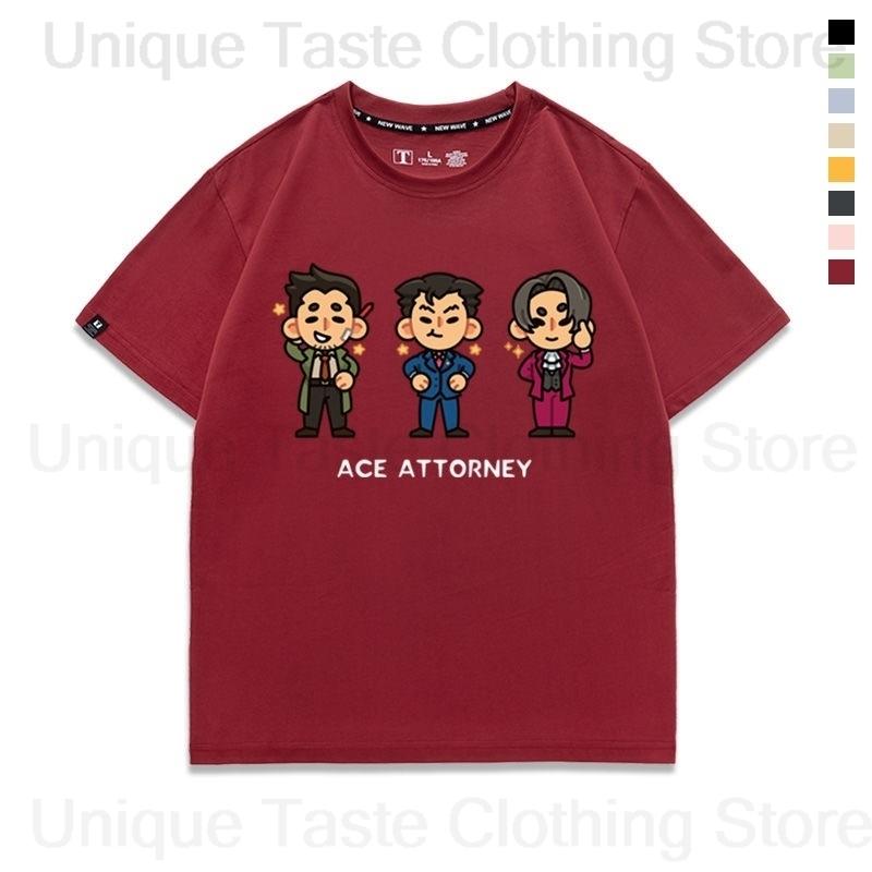 Ace Attorney T Shirt Phoenix Wright Miles Edgeworth Apollo Justice Cartoon Tshirt Unisex Women Summer Cotton Short Sleeve Tee Tops S