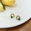 Korea Dongdaemun Emerald Zircon Stud Earrings Women's Simple Niche Temperament Circle Earrings Retro Fashion Ear Jewelry