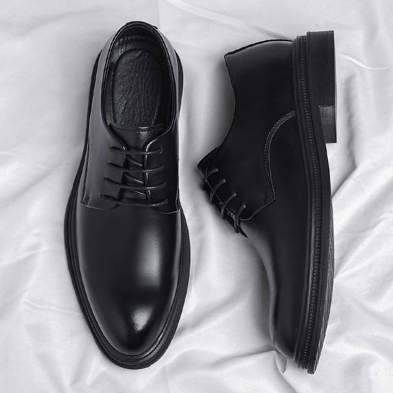 Black Round Toe Lace Up Men's Formal Shoes Spring Autumn Legitimate Leather Official 2025 Style Gentleman Trend Social Shoe Male