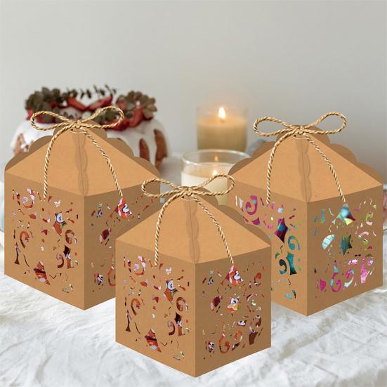 6 Pcs Christmas Gift Boxes Reusable Hollow Design Paper Candy Box for Birthday Bridal Shower Wedding Christmas Party Favors Holder