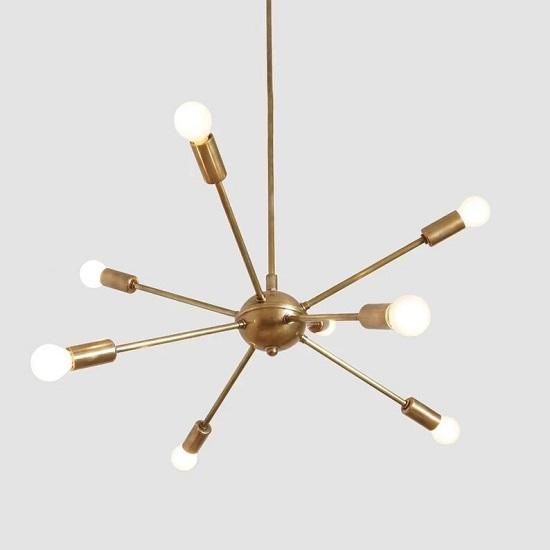 Mid‑Century Modern 8‑Light Brass Sputnik Chandelier – Ceiling Light Fixture