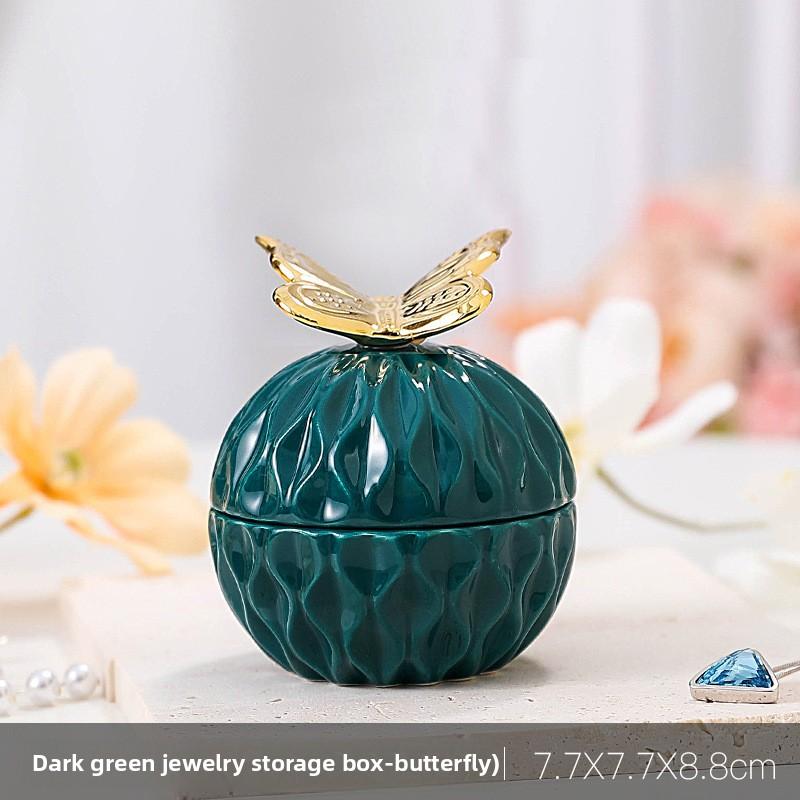 Creative Dark Green Mini Ceramic Storage Jar Cartoon Gold Animal Candy Jar Home Jewelry Storage Box Wedding Holiday Decoration