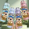 1PC Good Luck Dog Cartoon Print 750ml Color Plastic Sports Water Bottle Leakproof Flip Straw Lid Suitable for Sports Office Home Use