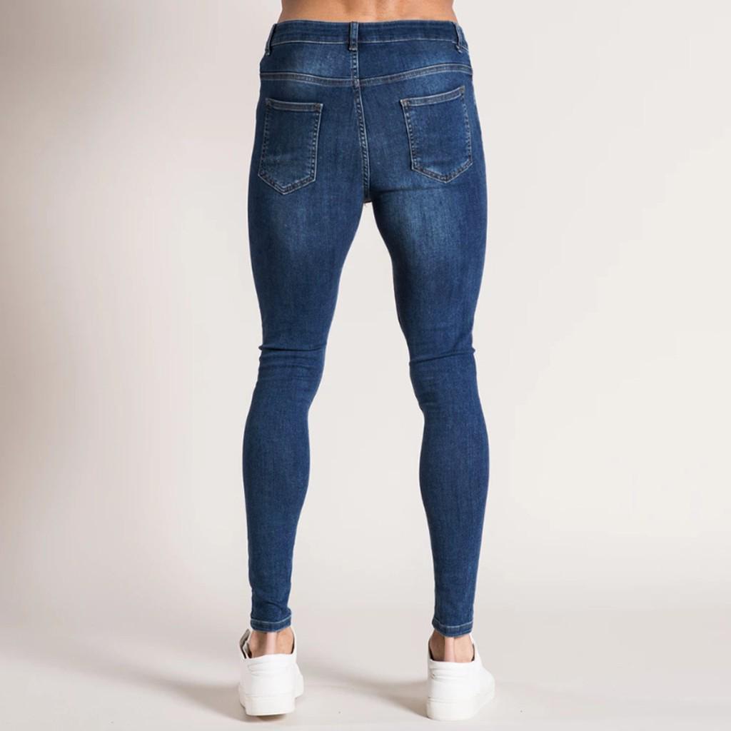 Men's Fashion Denim Hole Trouser Distressed Jeans Long Pencil Pants Streetwear