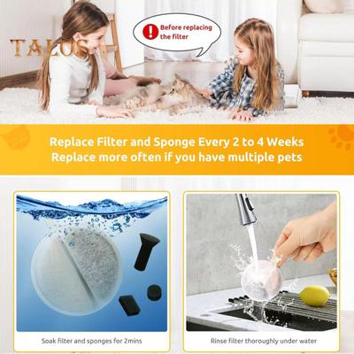 Cat Water Fountain Filter Replacement Automatic Pet Water Dispenser Activated Carbon Filtration System with Sponges for XCHO