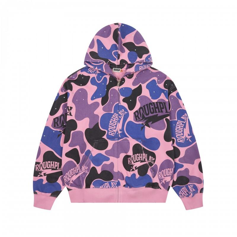 Vintage Washed Hoodie With Rhinestone Embroidery Streetwear Hip Hop Oversized Zip-Up Sweatshirt Men