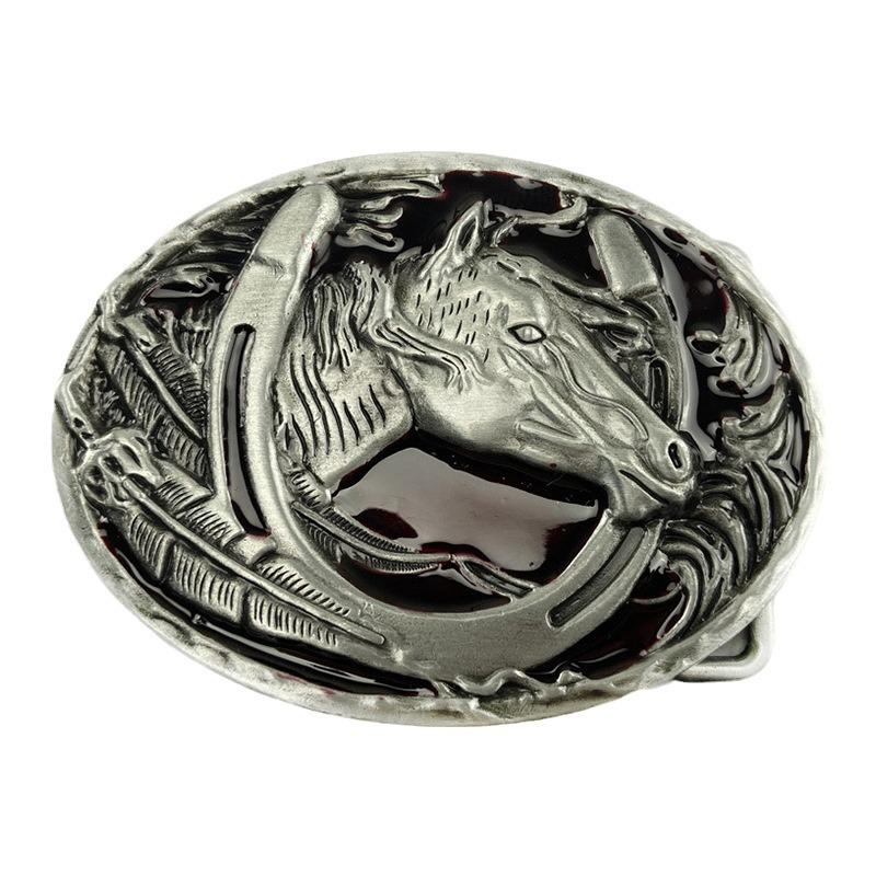 Ethnic Style Horse Head Leather Belt Buckle - European & American Fashion Smooth Clasp
