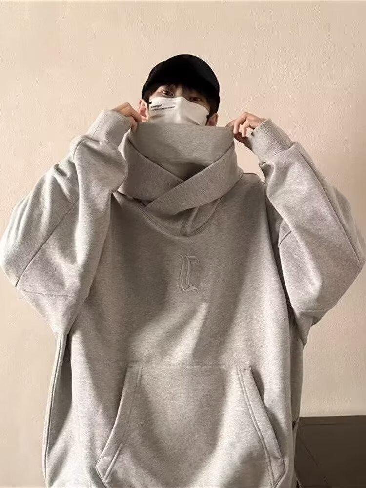 Men's High Collar Hooded Sweatshirt - Autumn/Winter Trendy Loose Fit for Couples