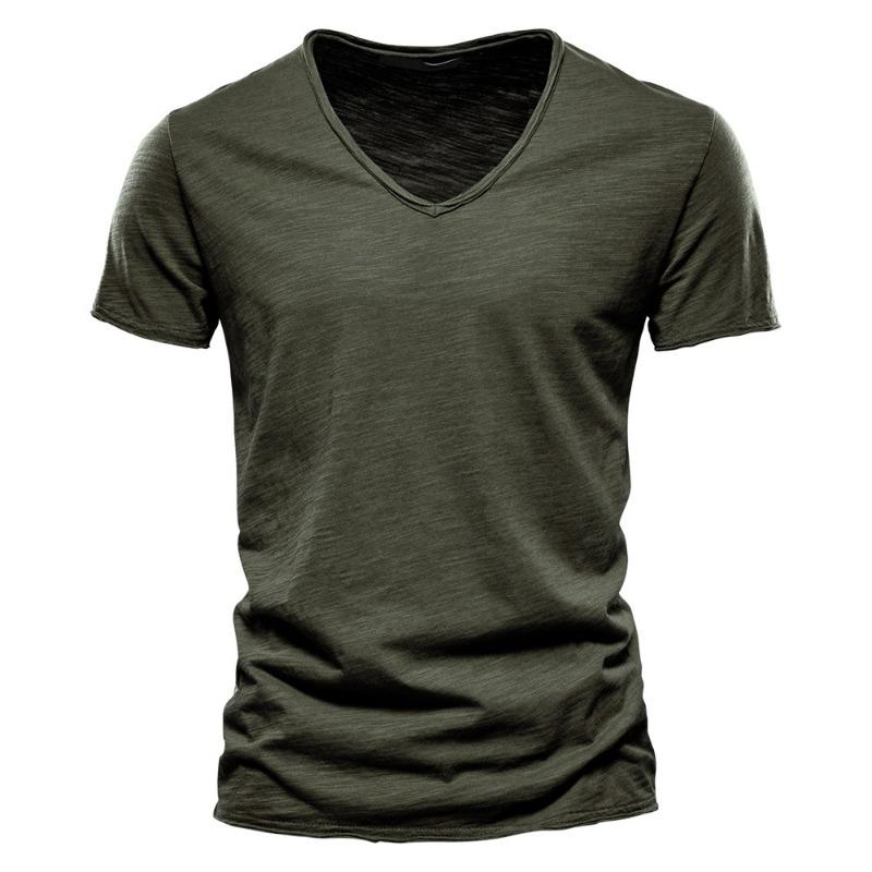 Summer men's new solid color V-neck short-sleeved T-shirt  men's fashion