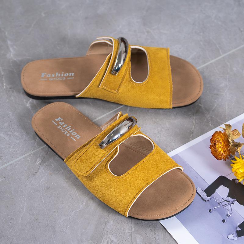 

Красивые однословные шлепанцы с мягкой подошвой и противоскользящим покрытием для пляжа, женская уличная обувь, лето 2025, новые крутые шлепанцы на липучке 40