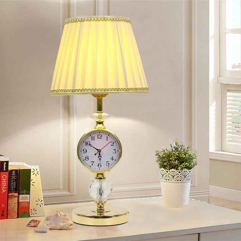Avrupa Yatak Odası Kristal Masa Lambası Saatli Masa Dekoratif Başucu Lambası